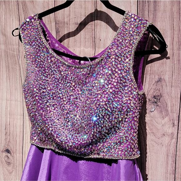 NWOT Vienna Prom Purple Rhinestone Bodice & Taffeta A-Line Skirt 2 PC Gown - Picture 4 of 11